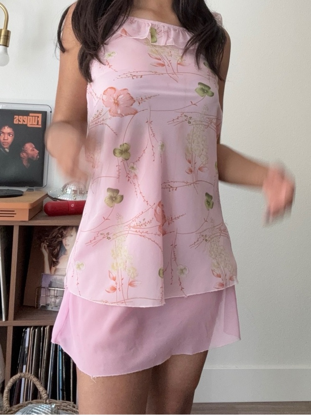 Women's Pink Floral Layered Slip Dress